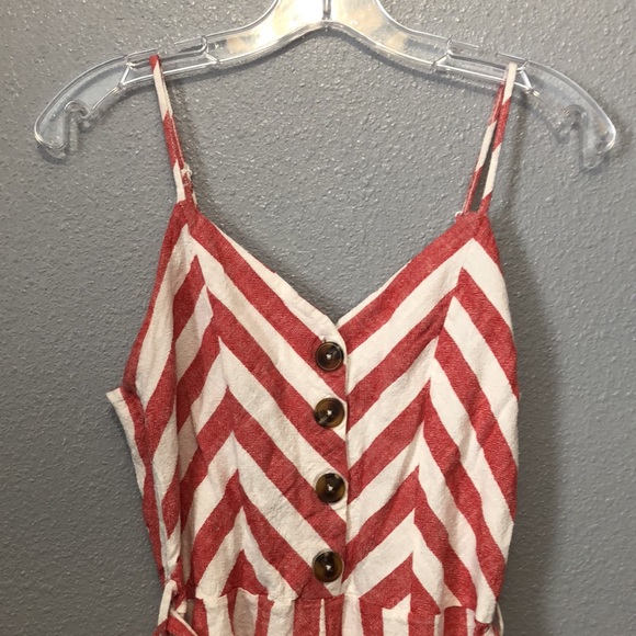 kensie jeans romper Women's M Medium red white striped chevron wide legs linen - Picture 4 of 11